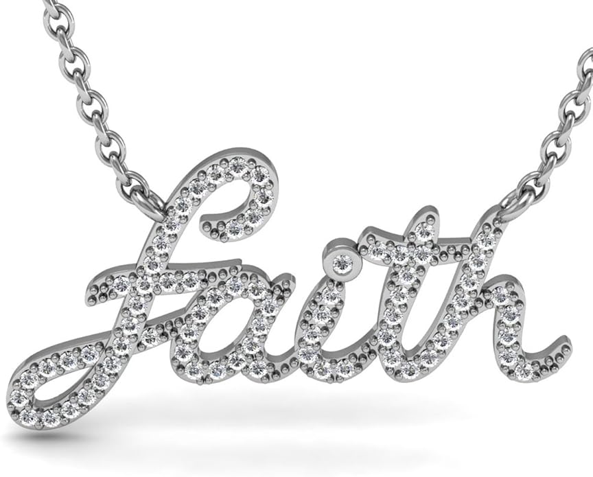 Sterling Silver Diamond Faith Necklace 1/2 Carat