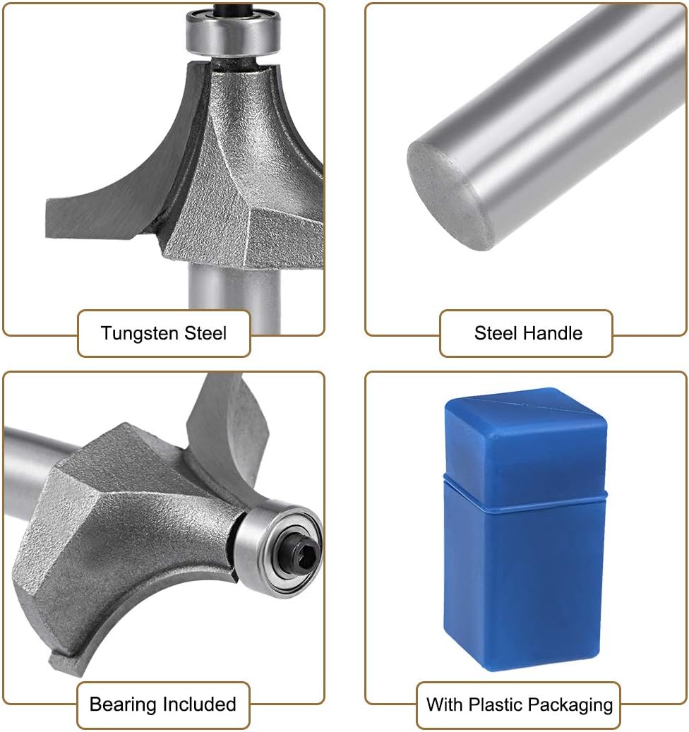 sourcing map Router Bit 1/2 Shank 1-1/2 inch Cutting Dia Round Over Corner 2 Flutes Tungsten Steel for Woodworking Milling Cutter Tool - Image 4