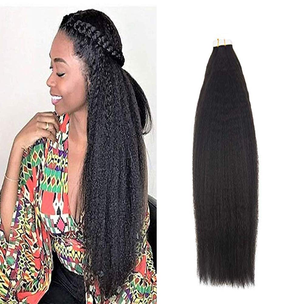 Sunny 18Inch Natural Black Kinky Straight Hair Extensions Tape in Remy Human Hair