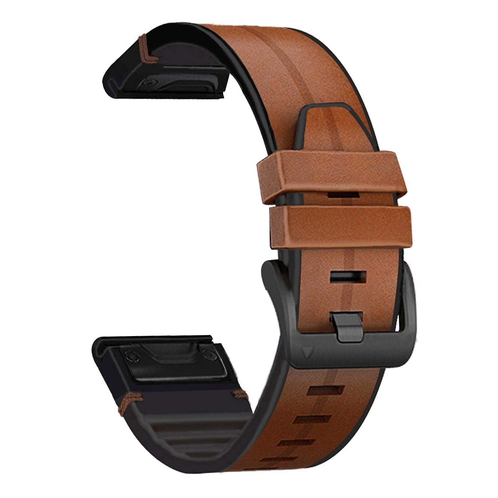 YOOSIDE for Garmin Fenix 7 / 6 / 5 / EPIX 2 Watch Strap, Quick Fit 22mm Soft Genuine Leather with Silicone Sweatproof Wristband Strap for Forerunner 955, Approach S62, Instinct 2 (Brown)