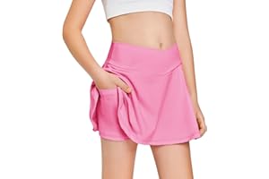 HALOUMONING Girls Tennis Skirt with Pockets Shorts Crossover High Waisted Athletic Skorts Workout Golf Running Skirts