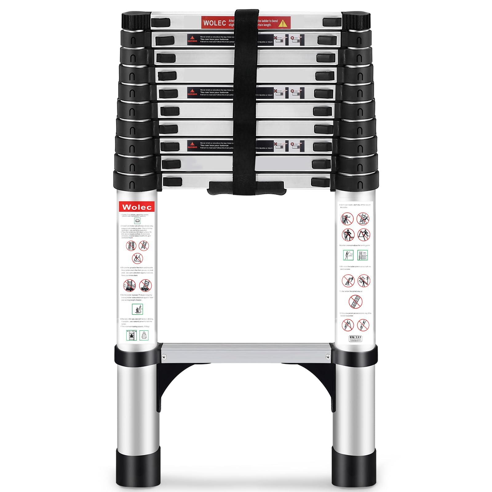 Photo 1 of Wolec Telescoping Ladder, 10.5FT Aluminum Lightweight Portable Telescopic Ladder, Stabilizers & Wheels, Heavy Duty 330lbs Max Capacity,Extension Ladder for Roofs, RVs, Outdoor-Sliver