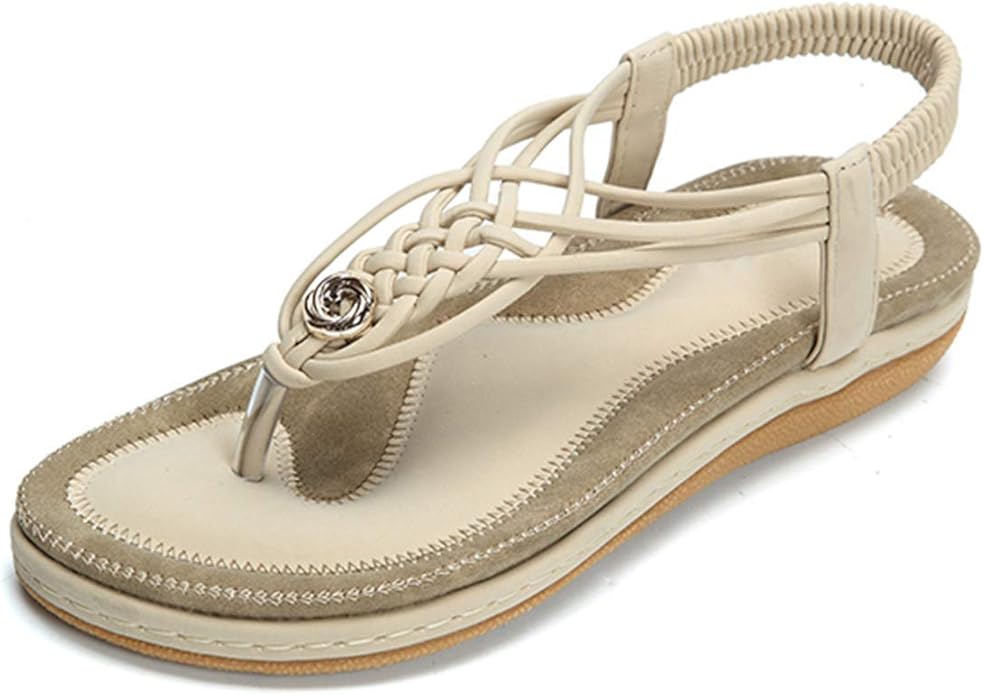Amazon.com | NUHEEL Ladies Sandals Summer Beach Flip Flops Women Bohemian Shoes Elastic T-Strap 