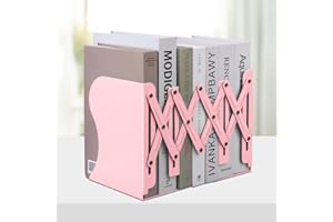 Honagu Adjustable Bookends, Metal Book Ends for Shelves Heavy Book, Desk Magazine File Organizer for Home, Office, Books, Papers, Extends up to 19 inches (Pink)