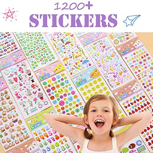 TOMVITA Stickers 1000+, 20 different 3D Sheets, Puffy Stickers for Girls Boys Kids Toddlers Teachers Scrapbooking Birthday Gift , Including Hearts Animals Stars Numbers and More! (20 SHEETS)