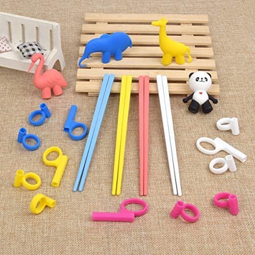 Training Chopsticks, 4 Pairs Cute Animal Shape Easy to Use Children's Learning Chopsticks helper With attachable for Right or Left Handed Child Adults Beginners