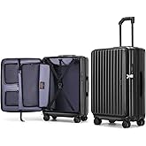 ROAMING 20 Inch Carry On Luggage Hard Shell Suitcases with Wheels Cup Holder Tsa Approved Luggage Suitcase Travel Luggage for Women Men Rolling Luggage Bags for Business Trip Weekender-Black
