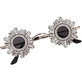 IYANCHENG Luxury Round Sunglasses for Women - Floral Design Frames, Black Lenses Fashion Eyewear