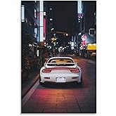 KTIMIPE White Modified Jdm Car Rx7 Night Poster Canvas Wall Art Decor for Bedroom Living Room Office Bathroom Home Pictures Print Wall Decor 12x18inch(30x45cm)