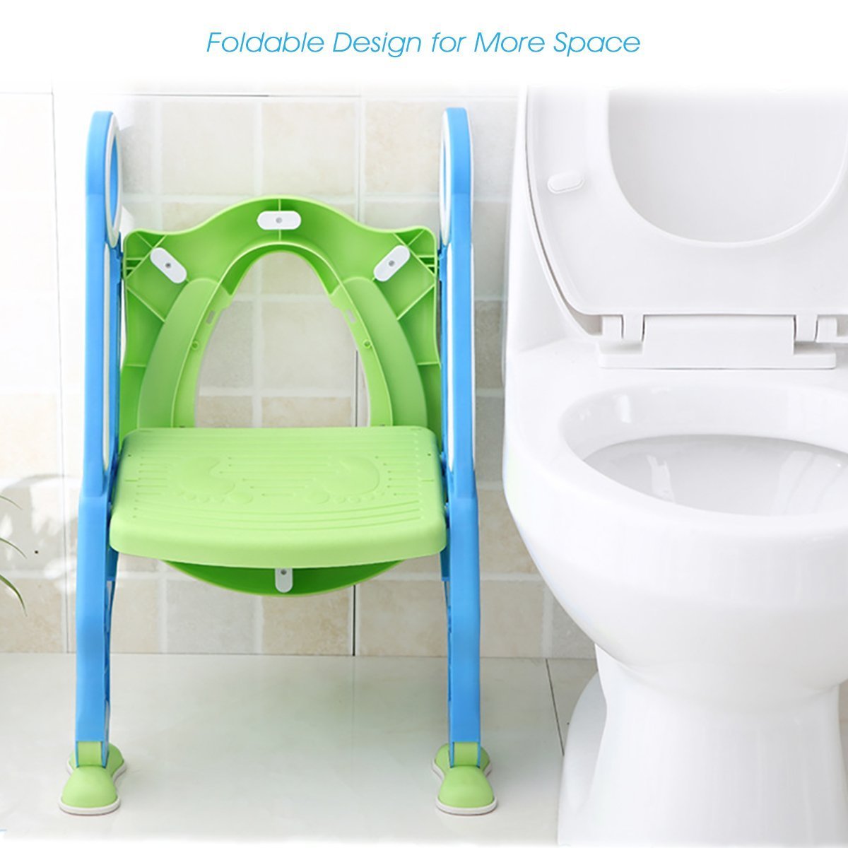 Mangohood Potty Training Toilet Seat with Step Stool Ladder for Boys and Girls Baby Toddler Kid Children Toilet Training Seat Chair with Handles Padded Seat Non-Slip Wide Step (Blue Green): Home Improvement