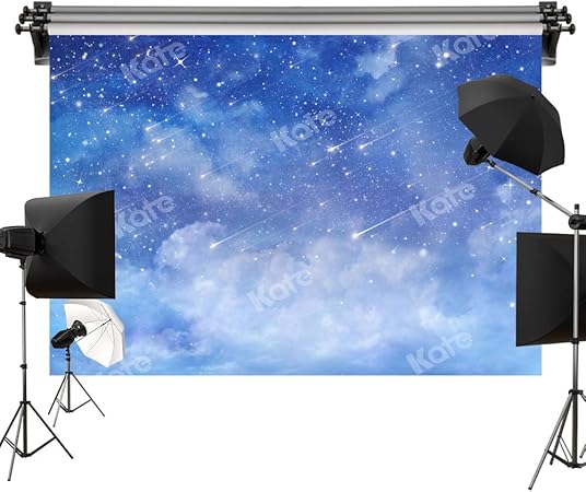Amazon Co Jp Kate 2 2x1 5m 星空の背景布 青い空 星の背景 流星の撮影道具 白い雲写真撮影 装飾用 スタジオ撮影用 カメラ