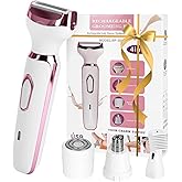 Women's Electric Shaver 4-in-1 - Waterproof Painless Hair Remover for Bikini, Face & Body, Cordless Wet/Dry Trimmer with Nose & Eyebrow Heads, Fast USB-C Charging, Gift for Women