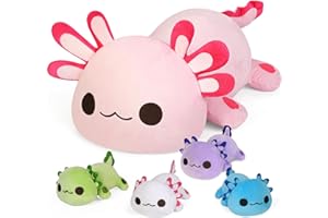 KMUYSL Axolotl Plush Toys for Ages 3 4 5 6 7 8+ Year Old- Axolotl Mommy Stuffed Animal with 4 Baby Axolotls in Her Tummy, Plush Toys Set, Christmas Birthday Gifts for Baby, Toddler, Kids