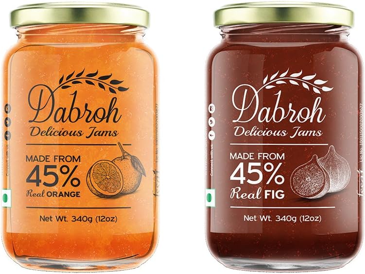 Dabroh Jams Combo Pack Orange Marmalade and Figs with 45% Real Fruits (No Added Colour/preservatives) 340gm