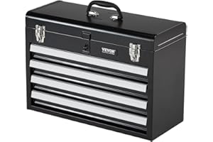 VEVOR Metal Tool Box, 20.5-inch, Portable Metal Tool Box with 4 Drawers, Small Tool Chest with EVA Liners, Ball Bearing Slide Drawers Locking & Powder Coated Finish, Multi-Function Tool Organizer