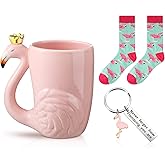 Tessco for you 3 Pcs Christmas Flamingo Theme Gift Set for Women Include Coffee Mug Socks Keychain Xmas Cute Animal Ceramic Cups for Birthday Flamingo Lover Valentine Party Favor Gifts