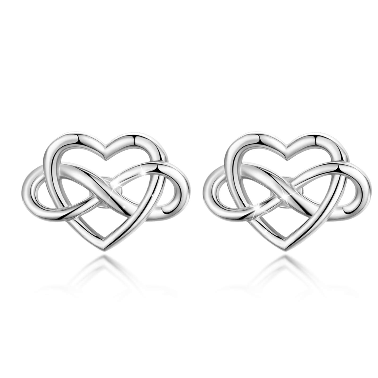 CELESTIA Infinity Heart Stud Earrings for Women, Sterling Silver Earrings, Small 925 Earring, I Love You Gifts for Her, Valentine Gifts, Gift for Girlfriend, Mum Birthday Present