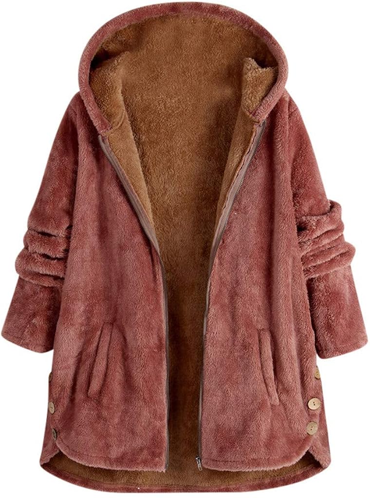 Lazapa Cardigan Coat for Women, Vintage Fall Winter Plus Velvet Thicken Lightweight Warm Hooded Plush Windbreaker Jacket