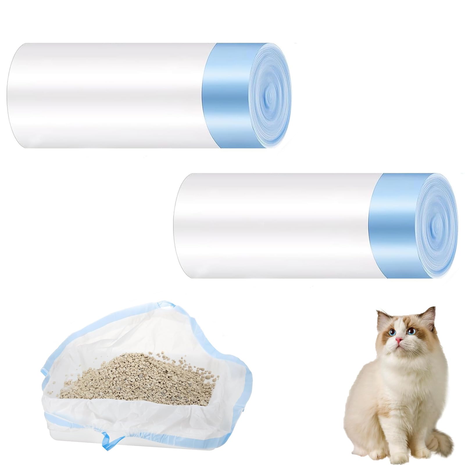 20 Pcs Litter Tray Liners, 63x39cm Garbage Bin Lining, Leak Proof Tray Lining With Drawstring, Tear Resistant Heavy-Duty Sandbag, Suitable for Pet Cat Litter Tray