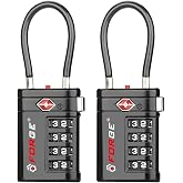 Forge Open Alert TSA Approved Luggage Locks, Black, 2 Pack Locks. | TSA Approved, TSA Open Alert, Advanced TSA008 Lock Core, Resettable, Flexible Cable, Zinc Alloy Body, Large White Numbers