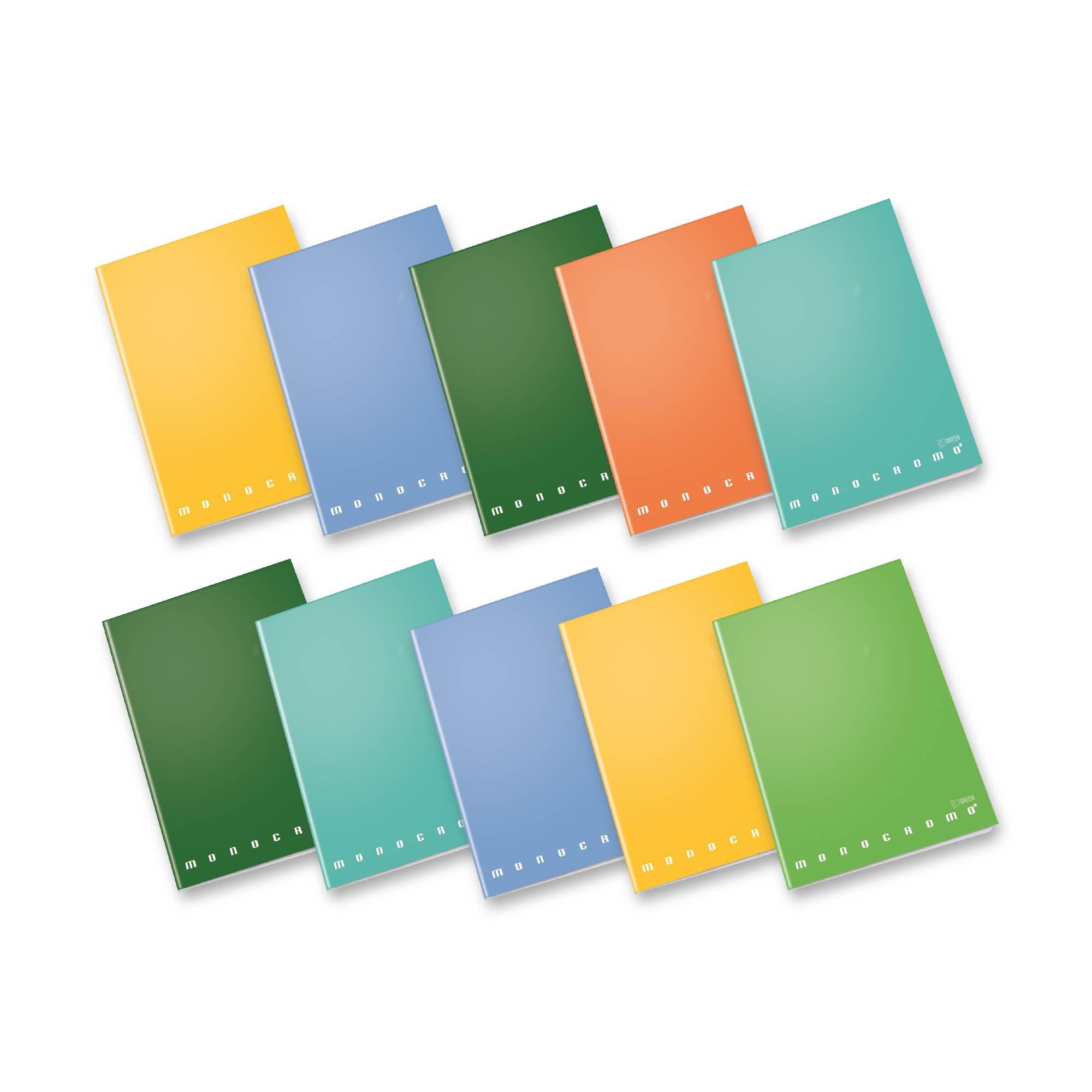 Pigna, Maxi Monochrome Green, Page 80 + Flap, Recycled Paper, 8 Subjects, 5 m Inside, 5 mm Square, 10 Pieces