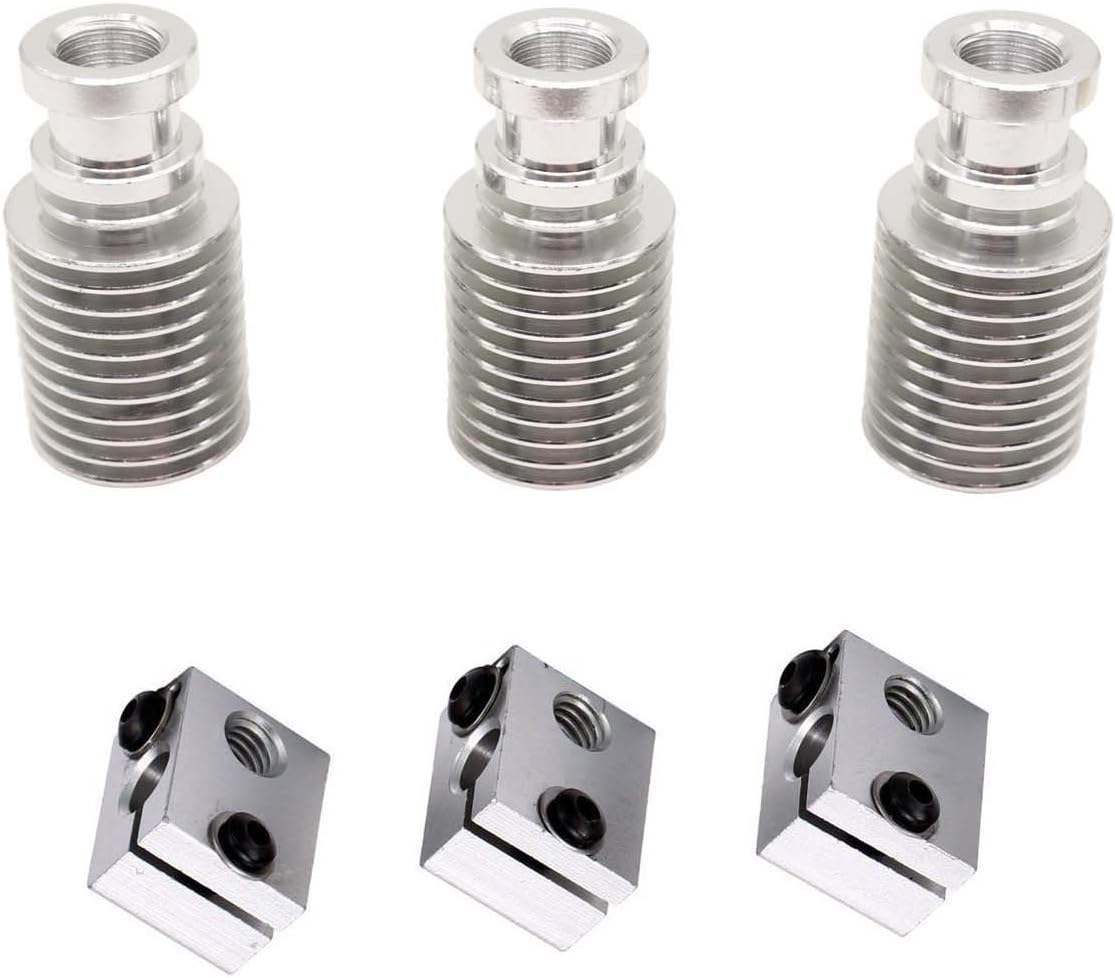 Kee Pang 3pcs Aluminum Remote V6 Heatsink and 3pcs Aluminium V6 Heat Block3D Printer Extruder Hotend Heat sink M7 thread - RepRap Bowden E3D J-Head V6 Makerbot MK8 (Pack of 3Pcs)