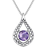 DOTOUJOUR Natural Amethyst Necklace for Women 6mm Round Shaped Amethyst Pendant 925 Sterling Silver Leaf Vintage Amethyst Jewelry Gift for Wife Mom