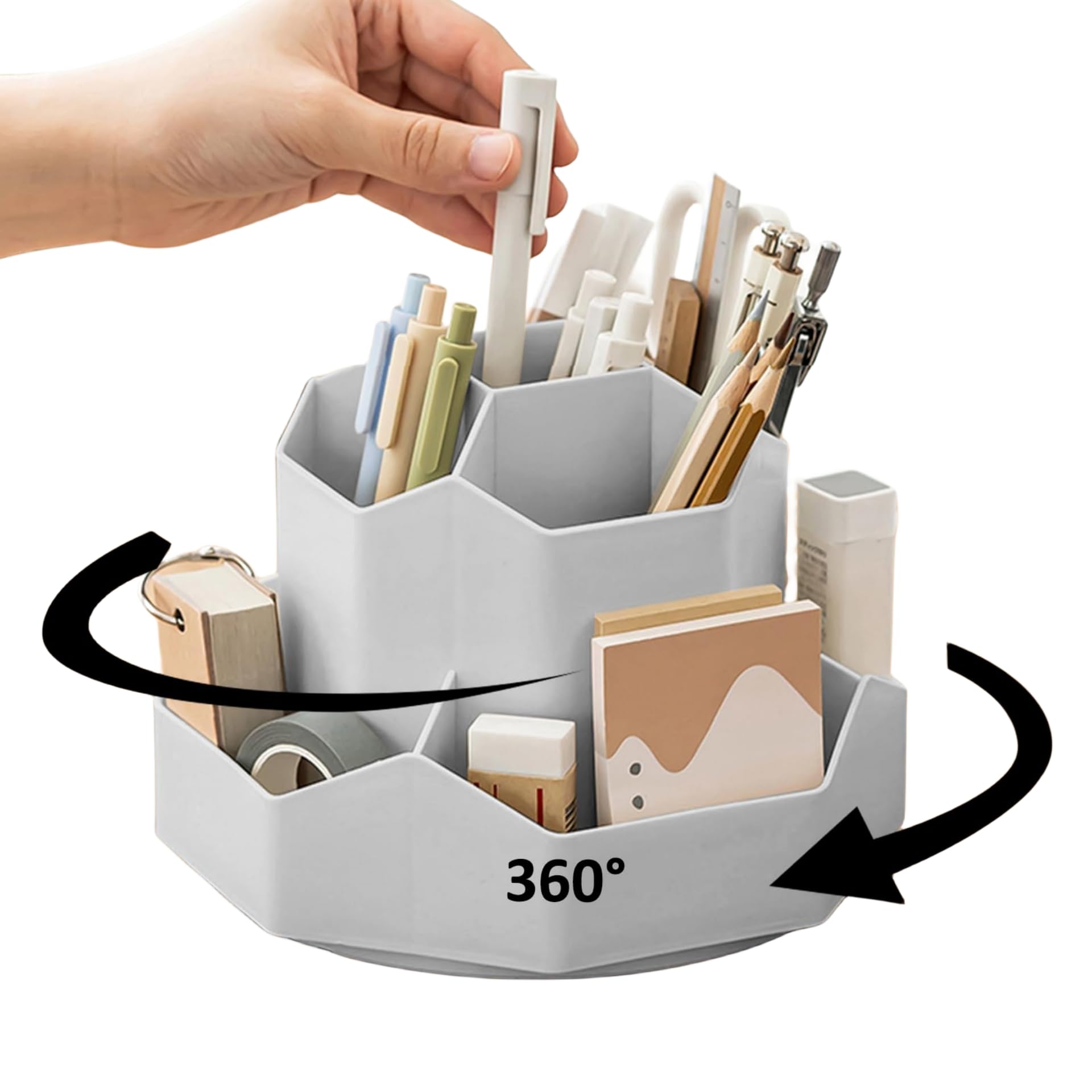 Photo 1 of WDTGJRIP Pencil Pen Holder for Desk,9 Slots 360 Degree Rotating Desk Organizers,Desktop Storage Stationery Supplies Organizer, Cute Pencil Cup Pot For Office, School, Home (white)