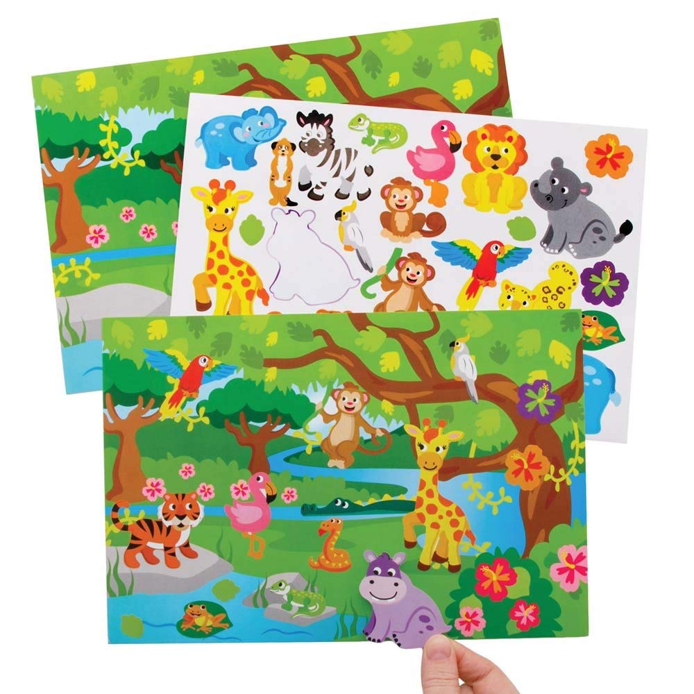 Baker Ross FE284 Jungle Animal Stickers Scenes - Pack of 5, Stickers for Kids, Great for Children Arts and Craft Activities at Home, School and Craft Groups — image 1