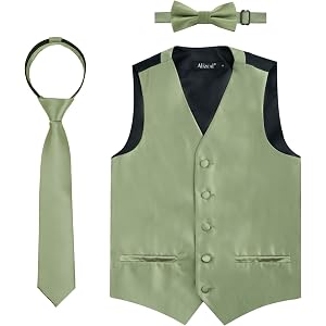 Alizeal Boys 3pcs Classic Solid Bow Tie, Necktie and Suit Vest Set