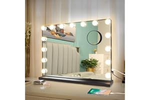 Depuley Makeup Vanity Mirror, 3 Color Changing 15Pcs Dimmable LED Light Bulbs, Smart Touch Control Standing Mirror Light, Lig
