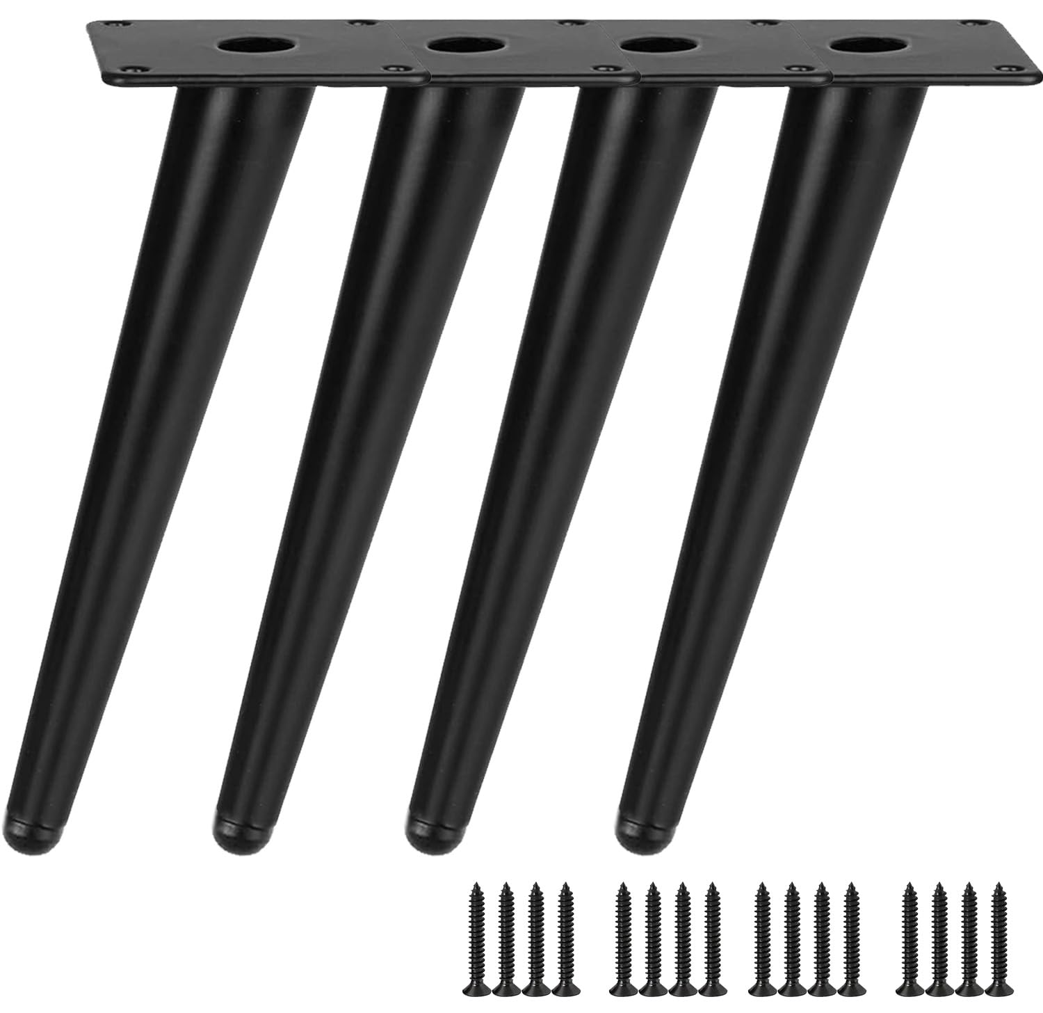 TempFoo Metal Furniture Legs 10 Inch, Oblique Conical Matte Black Furniture Feet for Sofa Cabinet Coffee Table Chair Desk Cupboard Couch Bed Home DIY Projects Modern Minimalist Style