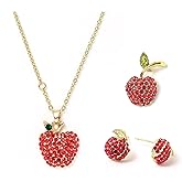 FABMODE Apple Jewelry Set for Women Rhinestone Necklace Earring Brooch Pin Gift for Mother Teacher