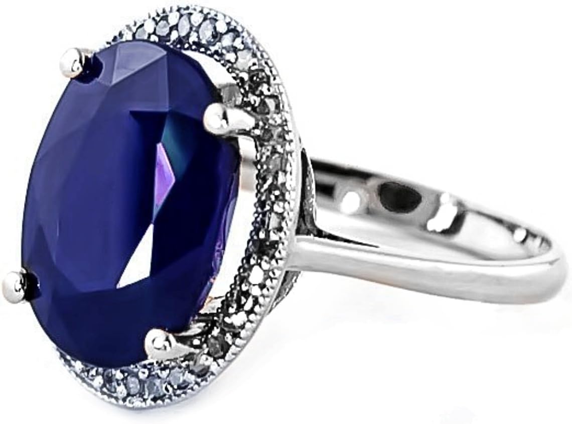 Galaxy Gold GG14k Solid Gold- White, Yellow and Rose Gold Ring with 6.58 Carat (CTW) Natural Oval Sapphire and Diamonds (white-gold, 5.5)