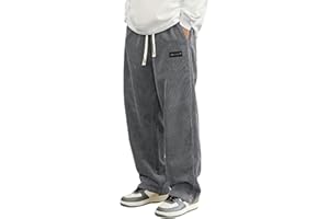 Men's Casual Corduroy Pants Elastic Waist Straight Wide Leg Sweatpants Fashion Drawstring Baggy Pants with Pockets