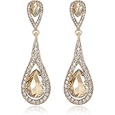 JWICOS Crystal Rhinestones Teardrop Dangle Earrings for Brides Bridesmaids Wedding Accessories Earrings for Women Hypoallergenic (Champagne)