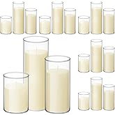 Shihanee 36 Pcs Pillar Candles with Glass Cylinder Vases Tall Hurricane Candle Holders Cylinder Vases for Centerpieces Wedding Party Decor, Total 18 Sets(Clear,Ivory White)