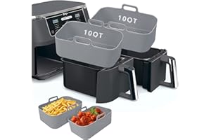 MOOMANGOO Air Fryer Silicone Liners-2Pcs for Ninja Dual Dz401 Dualzone,Air Fryer Silicone Pot Reusable Silicone Air Fryer Liners Non Stick Air Fryer Basket Accessories Replacement Baking Tray (DZ401-Grey-2PCS)