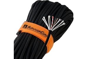 SURVIVORCORD TITAN Survival Patented Paracord 550 - 25ft, 100ft, 500ft & Color Options - 620LB Strength Survival Paracord Military Spec with 3 Strands - Heavy Duty Hank Cord for Camping & Outdoors with Firestarter