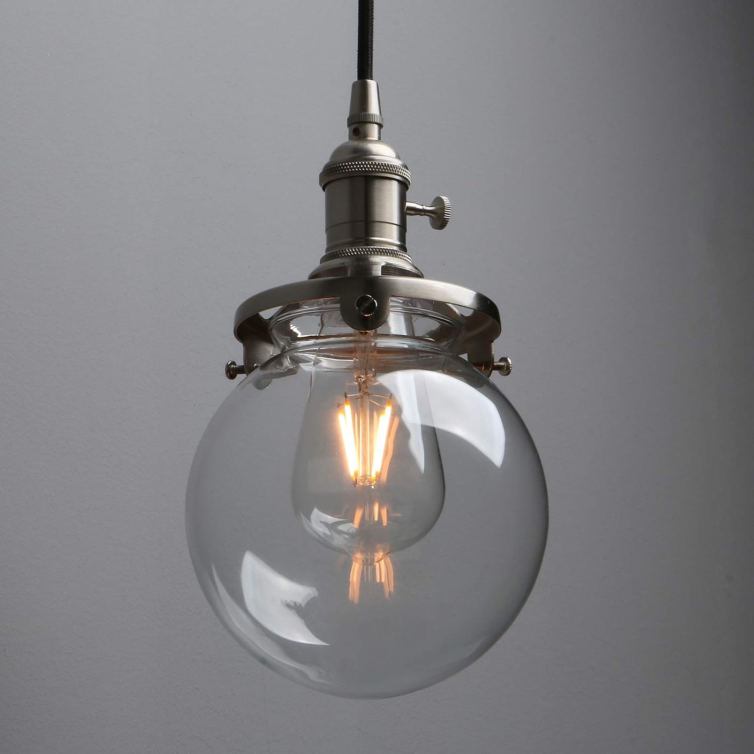 Phansthy Vintage Industrial Pendant Lights with Switch 3 Lights Chandelier Flush Mount Light with Globe Glass Shade E27 Edison Hallway Light Fixtures Ceiling Hanging Lamps for Living Room (Brushed) - Image 5