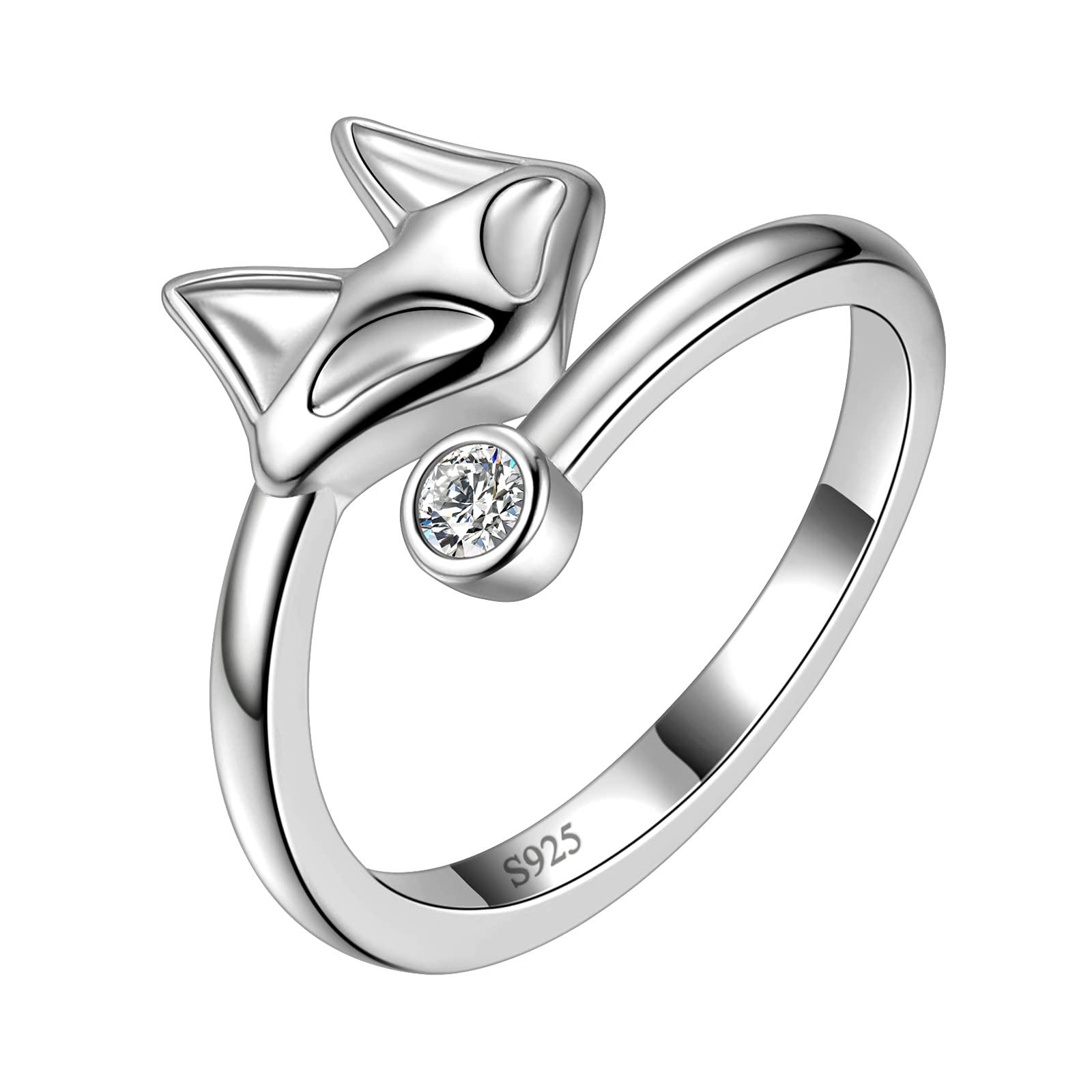 Aurora Tears Fox Tail Adjustable Rings 925 Sterling Silver Fox Animals Open Ring Cubic Zirconia Jewelry Gifts for Women and Girls DR0132W