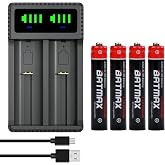 Batmax 4X AAAA Ni-MH Rechargeable Batteries + LED Dual USB Charger with Type C Port for Surface Pen Active Stylus and More; A, AA,AAA,AAAA, N Size, C Size Batteries;
