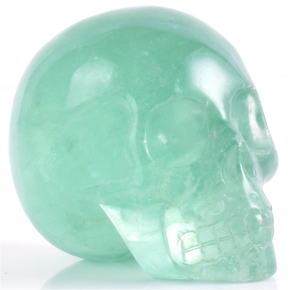 AITELEI 2" Nature Hand Carved Gemstone Skull Statue,Healing Crystal Stone Human Reiki Skull Figurine Statue Sculptures (Green Fluorite)