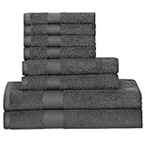 Homitt 100% Cotton 8 Piece Towel Set, Fade-Resistant and Anti-lint Washcloth Set with 2 Bath Towels, 2 Hand Towels and 4 Washcloths for Baby and Adult(Grey)