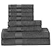Homitt 100% Cotton 8 Piece Towel Set, Fade-Resistant and Anti-lint Washcloth Set with 2 Bath Towels, 2 Hand Towels and 4 Washcloths for Baby and Adult(Grey)