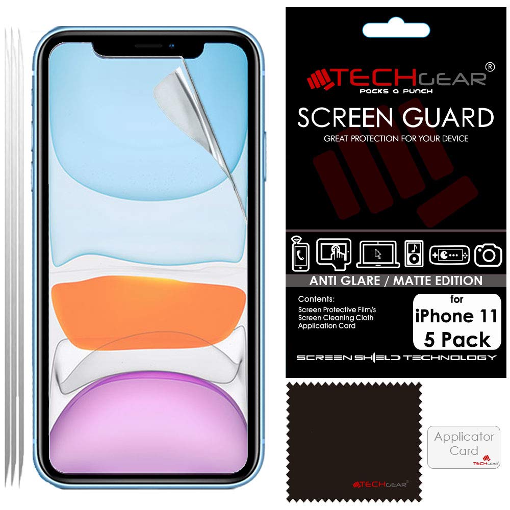 TECHGEAR [Pack of 5] Matte Screen Protectors for iPhone 11 - ANTI GLARE/MATTE Screen Protectors With Cleaning Cloth & Application Card Compatible with Apple iPhone 11
