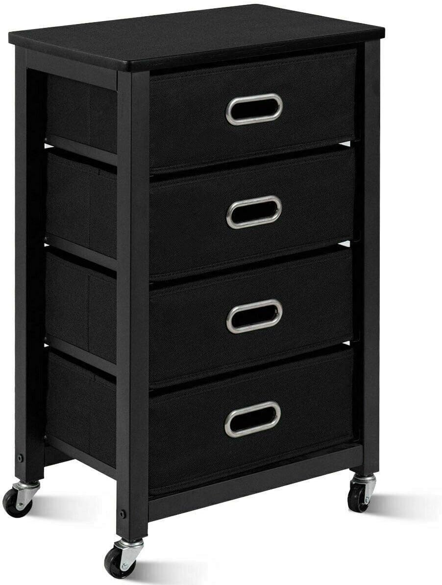 Heavy Duty Rolling File with 4 Drawers Black for