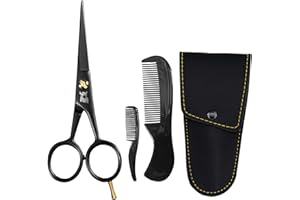 Striking Viking Mustache Kit - 3-Piece Set, Black, Classic - German Steel 5-Inch Mustache Scissors & Beard Comb for Precise Trimming - Mini Comb & Carry Case
