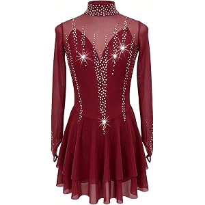 LIUHUO Ice Figure Skating Dresses Women's Girls Competition Diamond Long Sleeves Comfortable Breathable