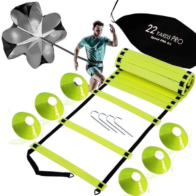 22YardsPro Agility Training Equipment Kit for Speed & Performance – Includes 1 Agility Ladder, 6 Disc Cones, Resistance Parachute, and Carry Bag – Ideal for Soccer Football Training Equipment.